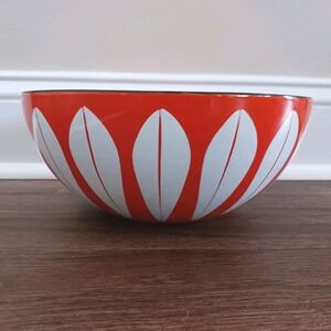 MCM 60s Cathrineholm Norway Lotus Bowl Orange Enamelware 9.5" Mid Century Modern